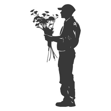 recommend clip art: silhouette florist in action full body black color only