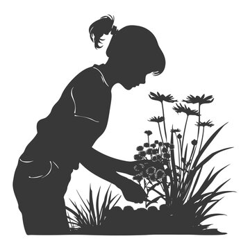 recommend clip art: silhouette florist in action full body black color only