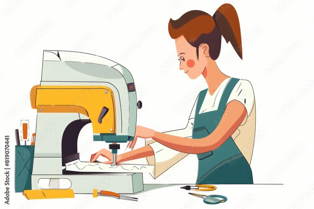 Canvas Prints A woman working on a sewing machine, suitable for fashion or DIY projects