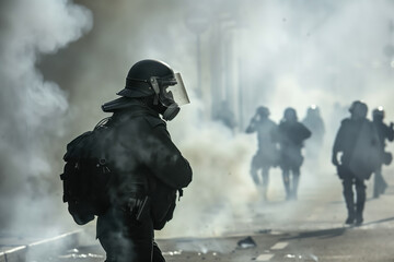 Special forces suppressing civilian protest with riot gear