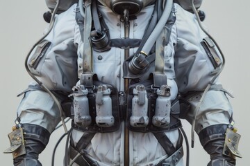 Close up of a person wearing a space suit. Suitable for science and technology concepts