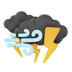 Cloudy windy night thunderstorm 3d render weather icons set