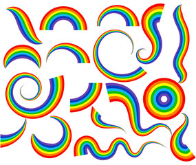 Set of different rainbow on white