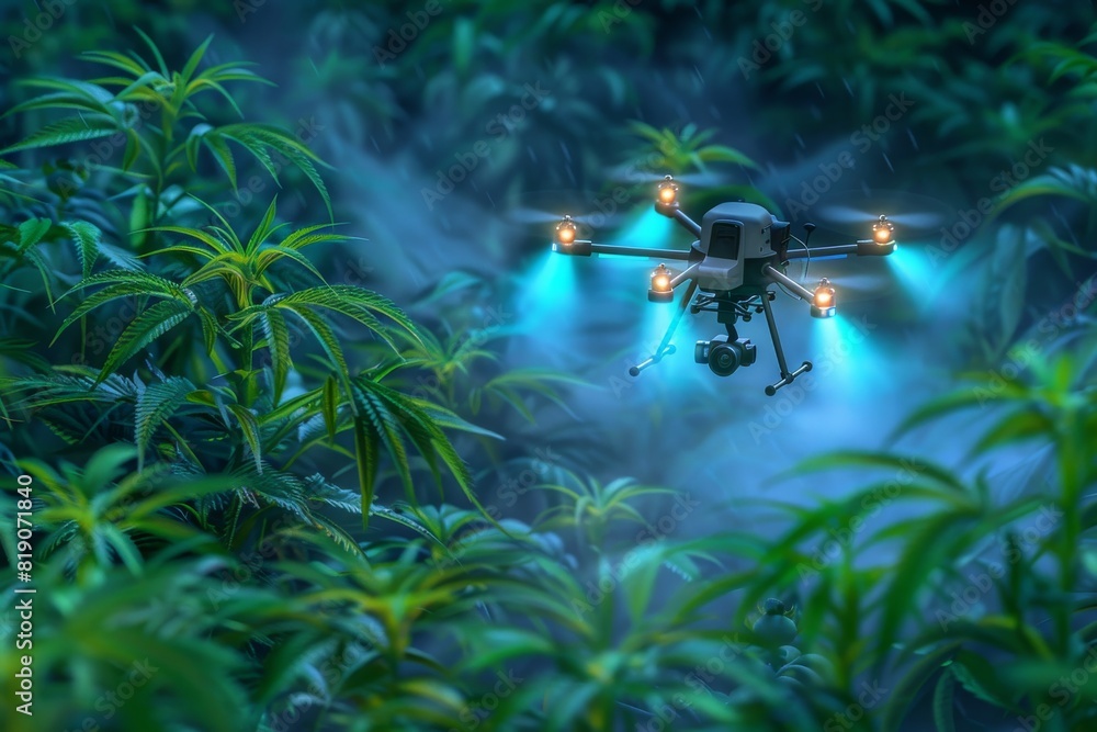 Poster advanced drone technology in modern agricultural automation with efficient vector field illustration