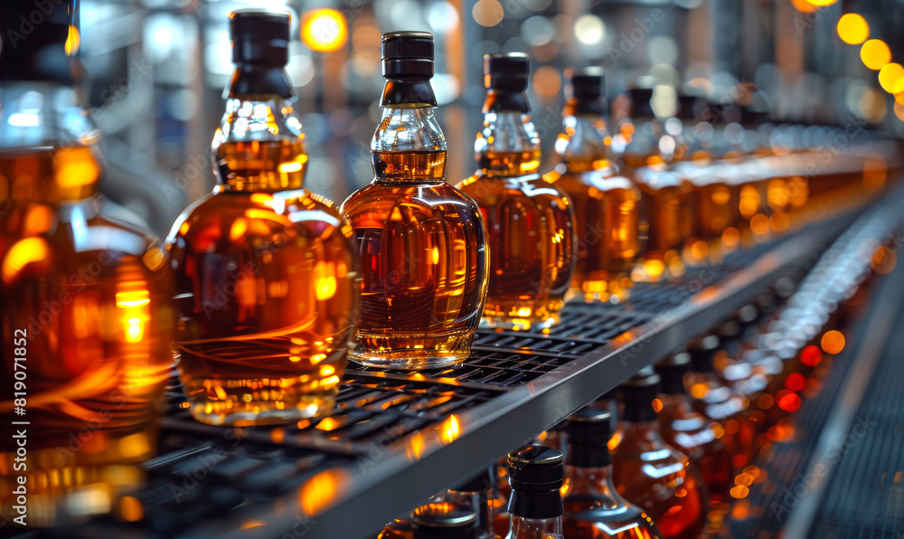 Poster rows of bottles on assembly line