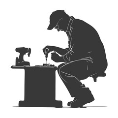 silhouette goldsmith in action full body black color only