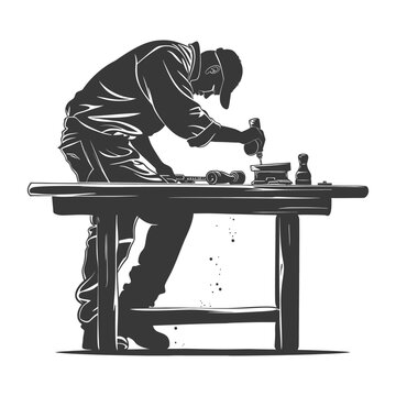 carpenter drilling wood table silhouette clip art preview