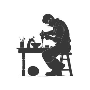 recommend clip art: silhouette goldsmith in action full body black color only