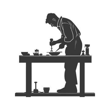 recommend clip art: silhouette goldsmith in action full body black color only