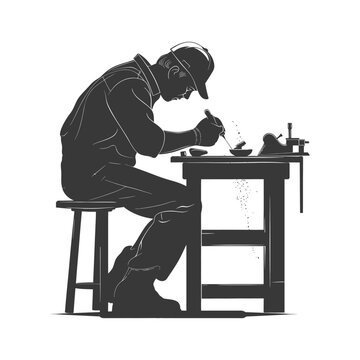 recommend clip art: silhouette goldsmith in action full body black color only