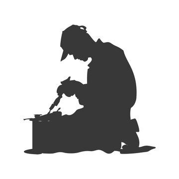 recommend clip art: silhouette goldsmith in action full body black color only