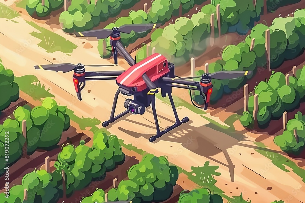 Poster efficient modern agricultural landscape with advanced drone technology in automation and crop precis