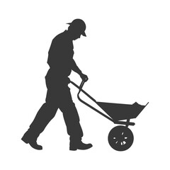 silhouette labour working with wheelbarrow black color only