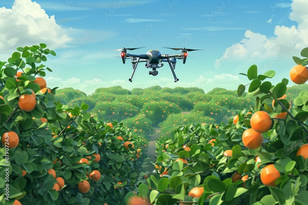 Poster advanced precision monitoring with drone technology in agricultural irrigation for modern crop autom