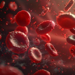 A detailed, close-up view of red blood cells under a microscope, showcasing their structure and composition in a high-resolution image.