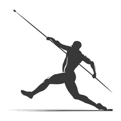 silhouette javelin thrower athlete in action full body black color only