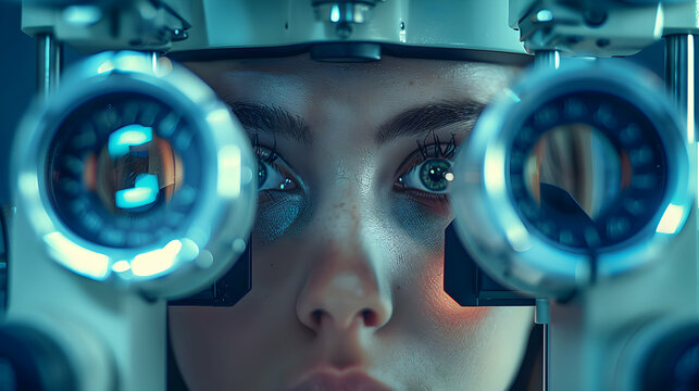 Photo realistic of patient undergoing vision test with optometrist, emphasizing importance of regular eye exams for maintaining vision health