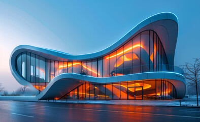 Naklejka premium The building is modern building at night