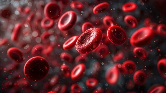 Close-up view of red blood cells in motion. Perfect for medical and scientific presentations, illustrating hematology and vascular health.