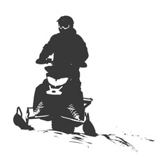 silhouette man riding snowmobile black color only