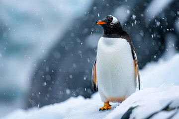 Obraz premium Gentoo penguin standing on the snow in Antarctica