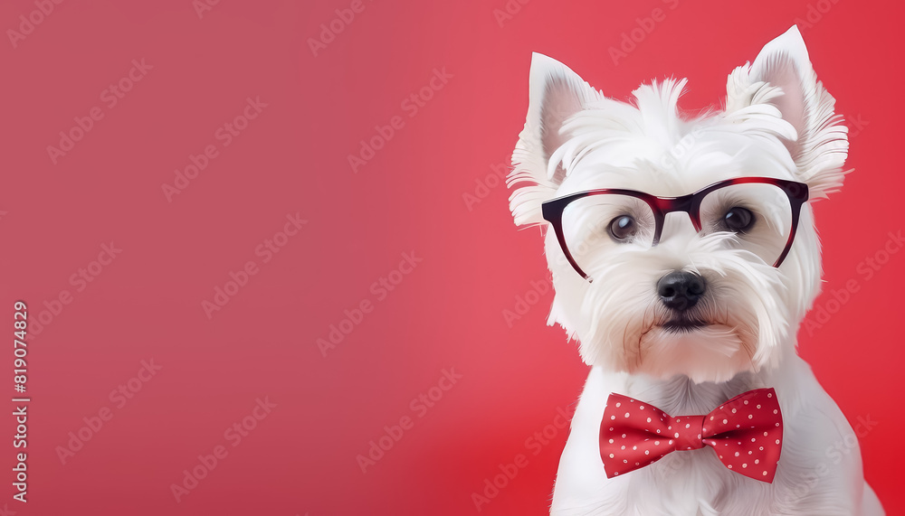 Wall mural A white dog wearing glasses