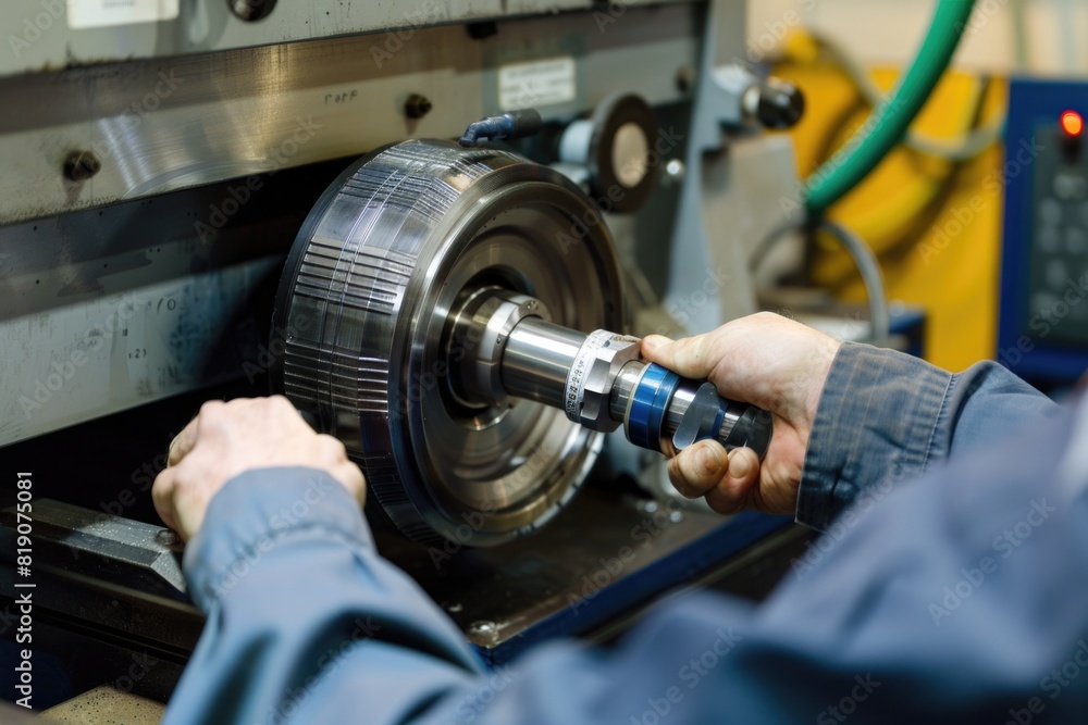 Poster A man working on a machine in a factory. Suitable for industrial concepts