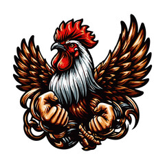 Illustration of a rooster logo spreading its wings, generative ai