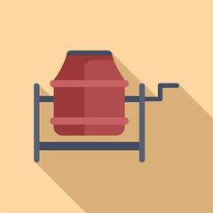 Stylized image of a red spinning wheel in flat design with a long shadow