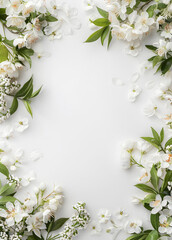 White abstract floral frame background suitable for greeting cards and different holiday celebrations.