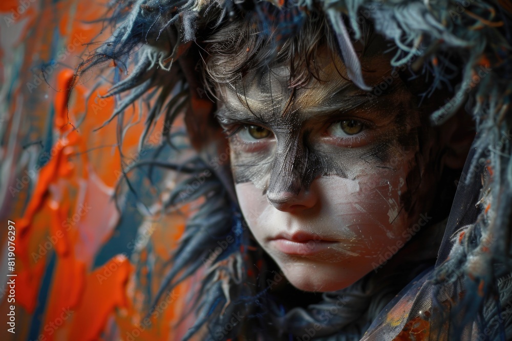 Poster close up of a person with colorful paint on their face, suitable for artistic projects