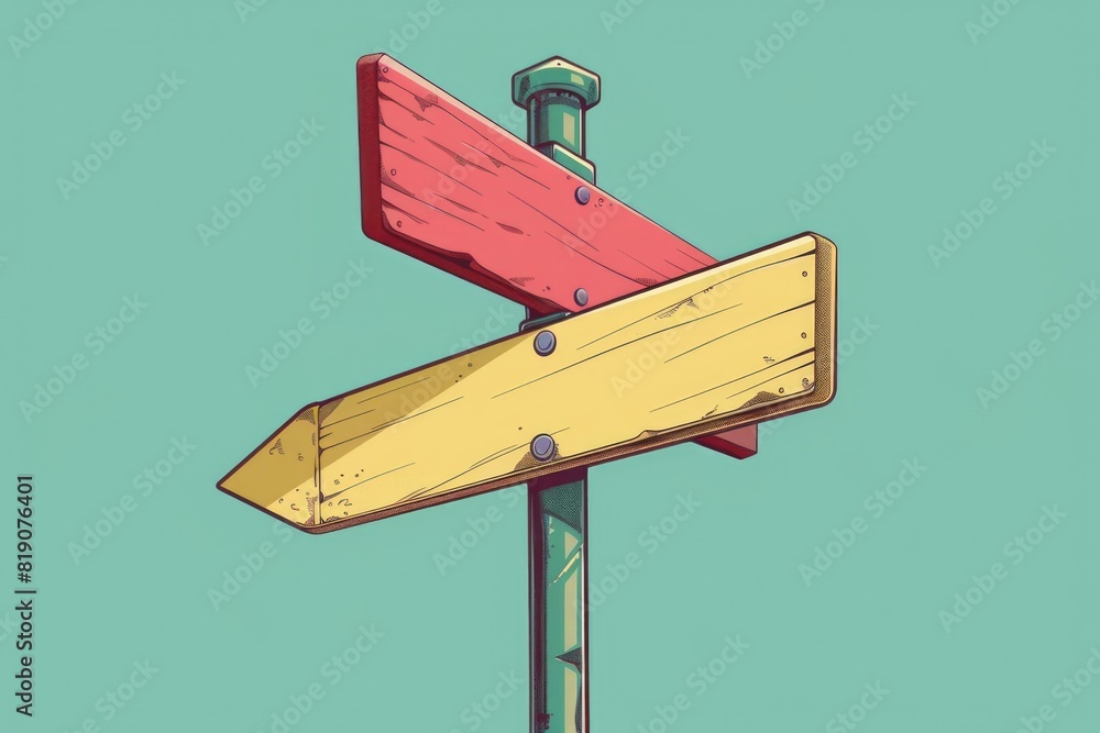 Poster A street sign with two wooden arrows pointing in opposite directions. Suitable for directional concepts