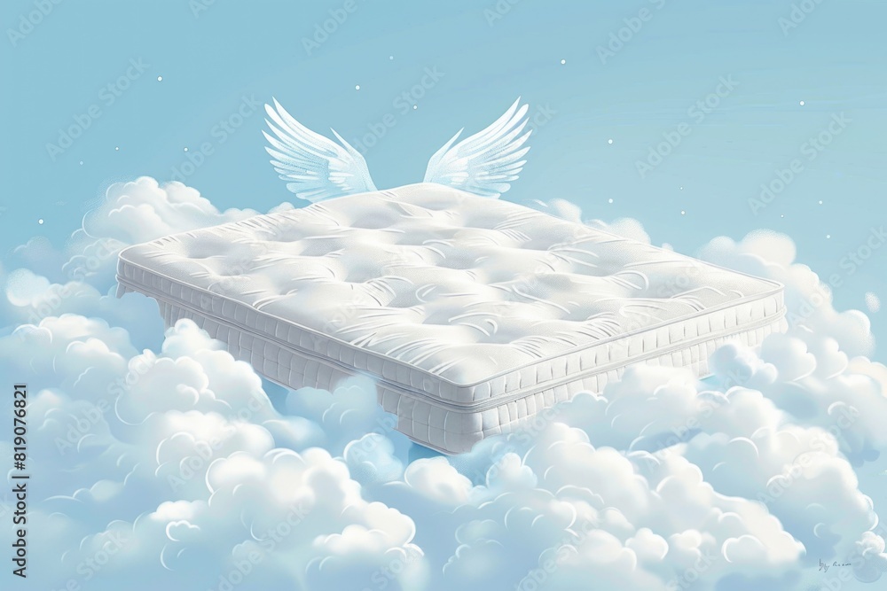 Aufkleber A surreal image of a mattress floating in the clouds. Perfect for dreamy and imaginative concepts