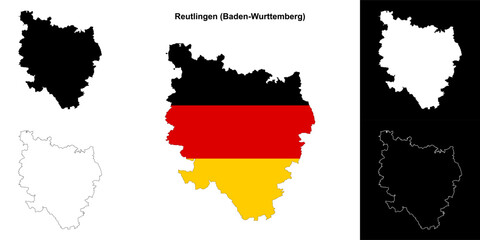Fototapeta premium Reutlingen (Baden-Wurttenberg) blank outline map set