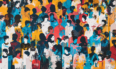A diverse crowd of people from different cultures and nationalities. Each character has unique features that symbolize the ethnic diversity and cultural richness of our world.
