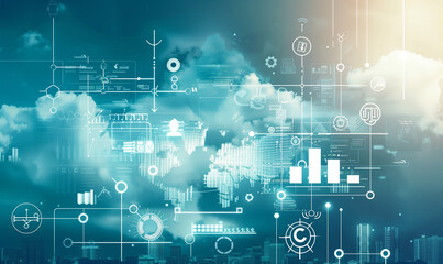 Obraz premium Illustration of a dynamic business environment, where company transformation symbols show the pursuit of higher efficiency and quick adaptation to market changes.