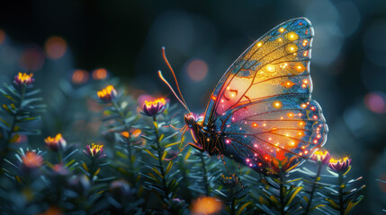 Fantastic glowing butterfly close-up