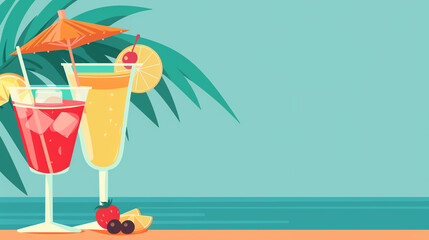 Summer cocktails flat design side view vacation theme animation Splitcomplementary color scheme