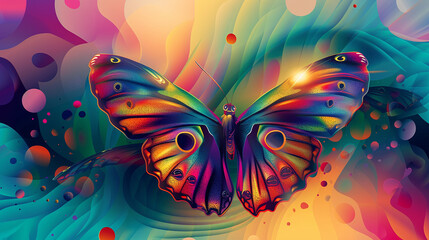 Neon color AI Generated Spring butterfly color composition Vector illustration layered for easy manipulation and custom coloring Photo