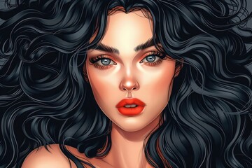 Close up of a woman with long black hair, suitable for beauty and lifestyle concepts
