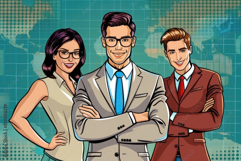 Poster a group of business professionals standing together. ideal for business and teamwork concepts