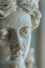 Detailed close-up of a statue depicting a woman's face. Ideal for art and history concepts
