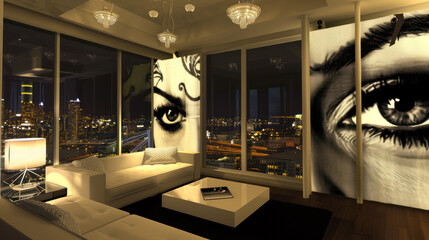 Apartment with walls covered in eyes