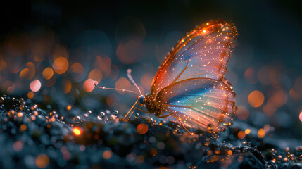 Fantastic glowing butterfly, macro