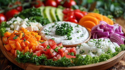 Vegetables and dip Platter of assorted fresh vegitable