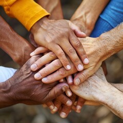 A group of people are holding hands in a circle