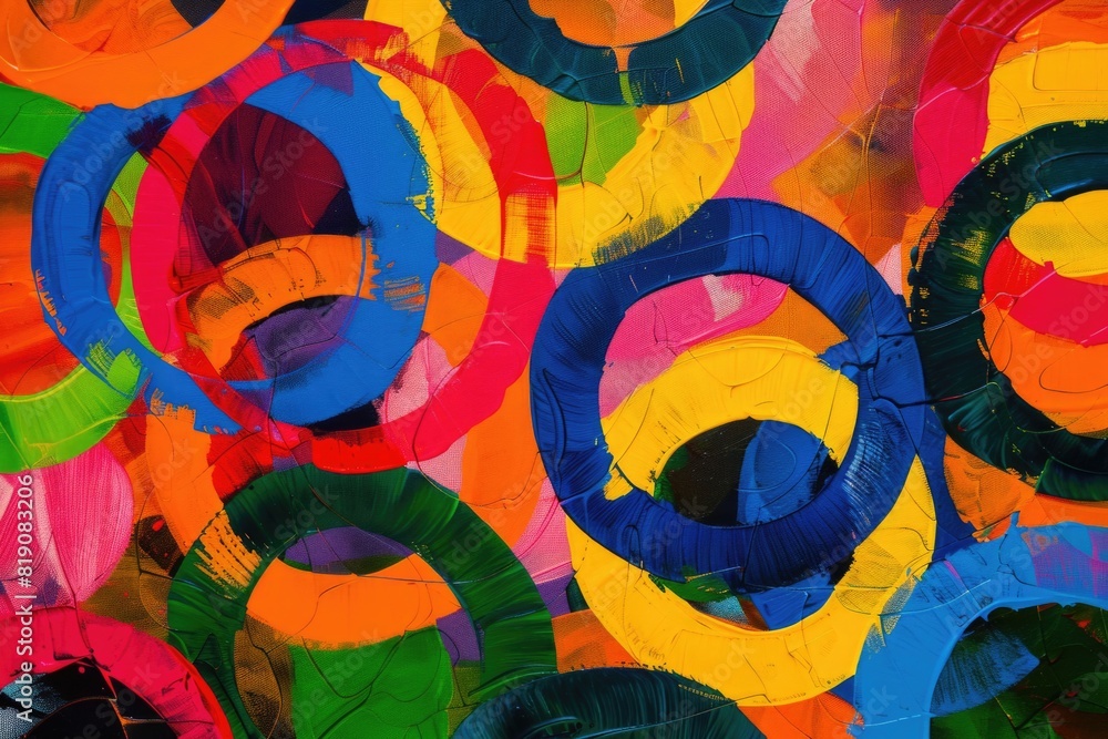 Poster Various colored circles displayed on a wall. Suitable for graphic design projects