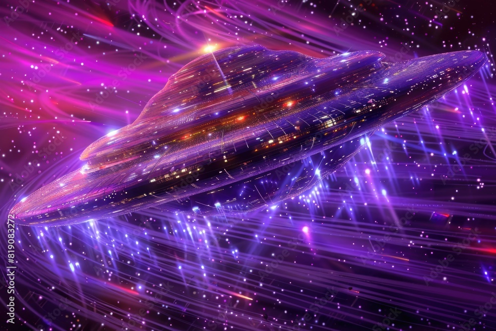 Poster a spaceship soaring through a galaxy filled with stars. perfect for sci-fi or space-themed projects