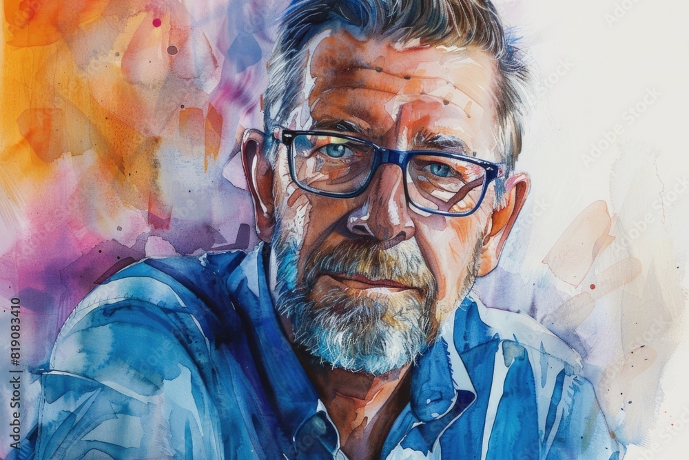 Poster a portrait of a man with glasses and a beard. suitable for business or lifestyle concepts