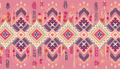 Motif ethnic handmade beautiful Ikat art. Ethnic abstract floral pink background art. folk embroidery